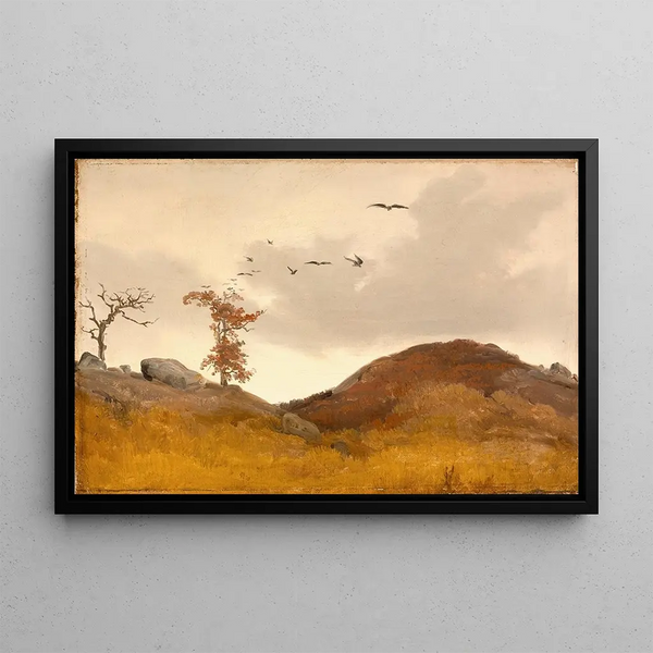 Landscape with Crows - Karl Friedrich Lessing — framed artwork on a wall