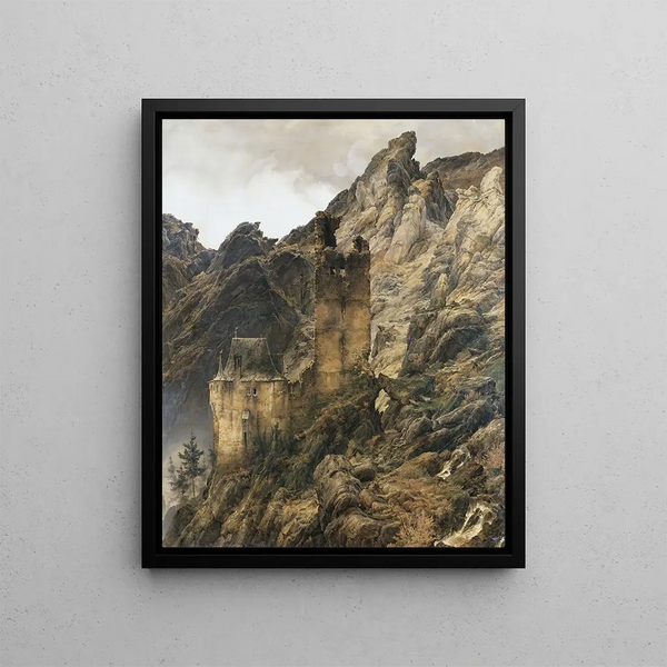 Gorges rocheuses avec ruines - Karl Friedrich Lessing — framed artwork on a wall