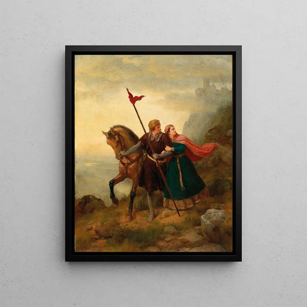 Walther and Hildegonde on the run - Karl Friedrich Lessing — framed artwork on a wall