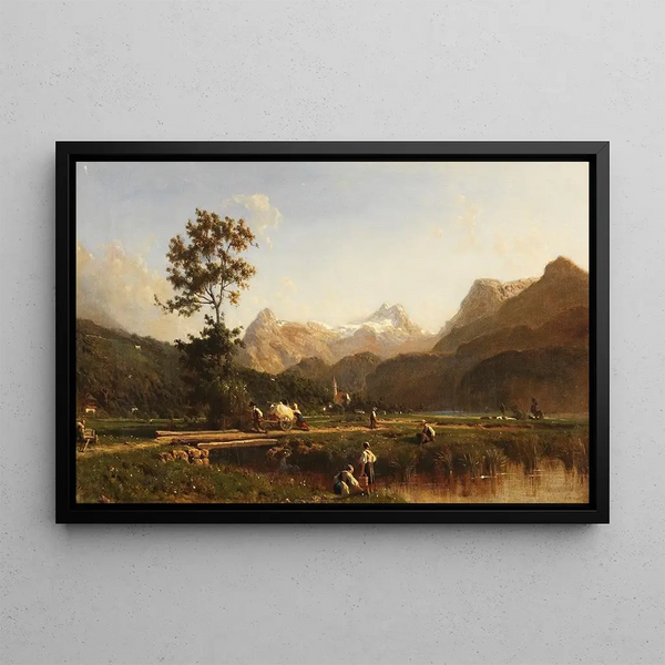 Swiss Alpine Landscape Painting - Karl Girardet — framed artwork on a wall
