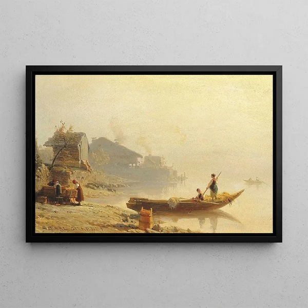 the Fishing unloading - Karl Girardet — framed artwork on a wall