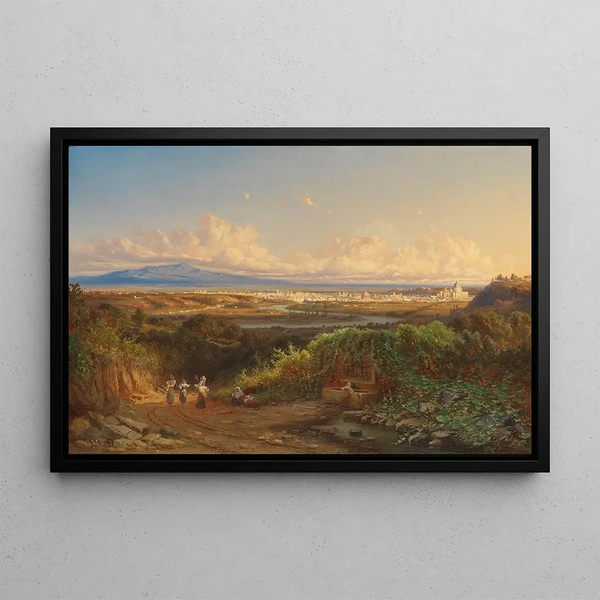 Vaste paysage du Tibre avec vue sur Rome - Karl Haase — framed artwork on a wall
