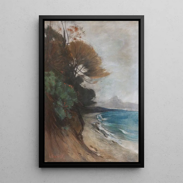 Coastal wooded landscape painting - Karl Hagemeister — framed artwork on a wall