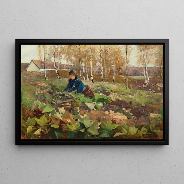 Peasant in the Beet Field - Karl Hagemeister — framed artwork on a wall