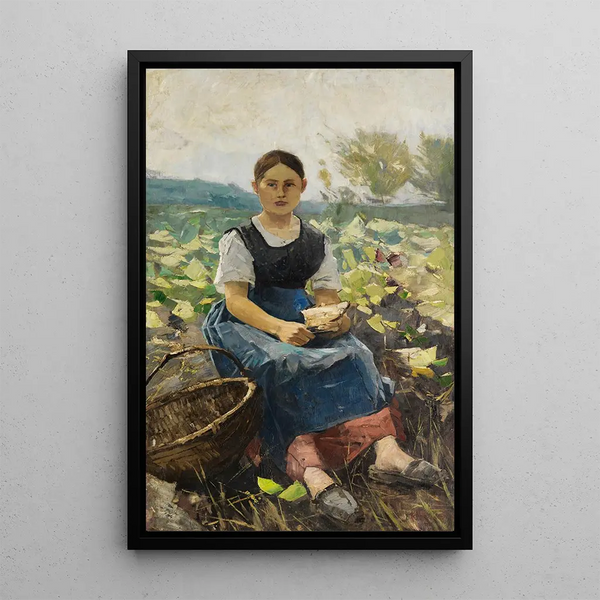 Girl in the Cabbage Patch - Karl Hagemeister — framed artwork on a wall
