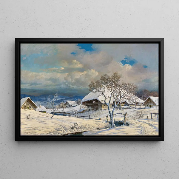 Winter Landscape Painting - Karl Hauptmann — framed artwork on a wall
