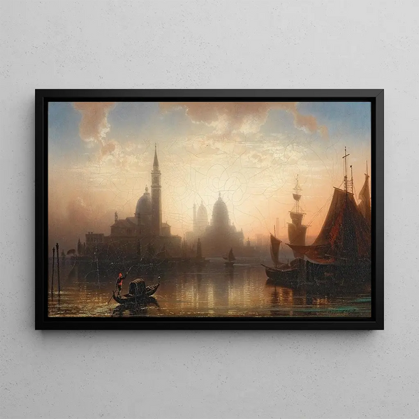 Venice Gondolier in the evening light - Karl Heilmayer — framed artwork on a wall