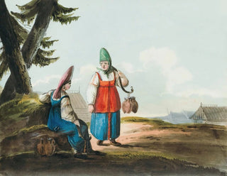 Two peasant women in conversation - Karl Ivanovich Kollman — artwork view