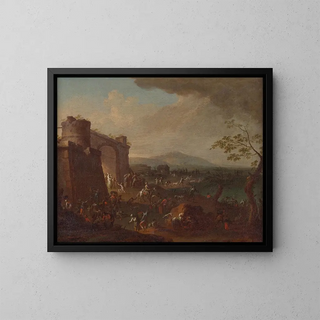 Fair in front of a city gate - Karl Josef Aigen — framed artwork on a wall