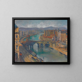 Construction du pont de Marie - Karl Julius Heinrich Revy — framed artwork on a wall