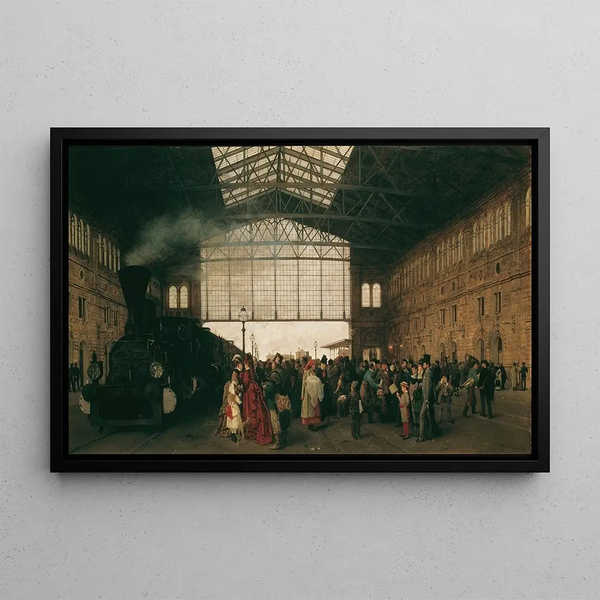 Arrival of a train at the Nord-West station in Vienna - Karl Karger — framed artwork on a wall