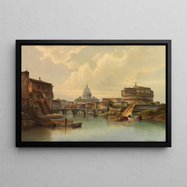 View of Rome with Saint Peter's Basilica and Castel Sant'Angelo - Karl Kaufmann — framed artwork on a wall