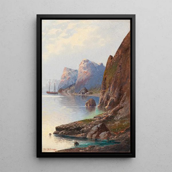 Landscape Fjord Painting - Karl Kaufmann — framed artwork on a wall