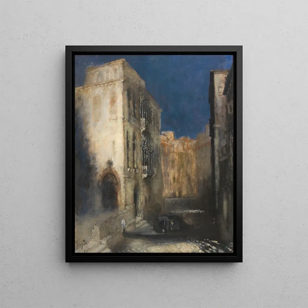 Canal in Venice by moonlight - Karl Leipold — framed artwork on a wall
