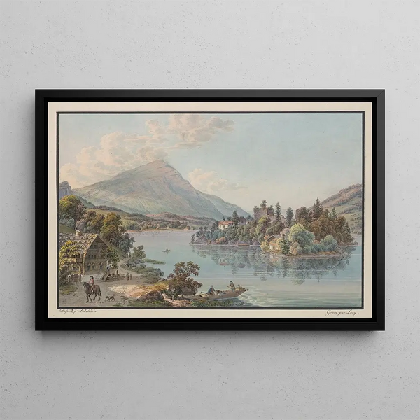 Vue de l'île de Schwanau sur le lac de Lowerz - Karl Ludwig Zehender — framed artwork on a wall