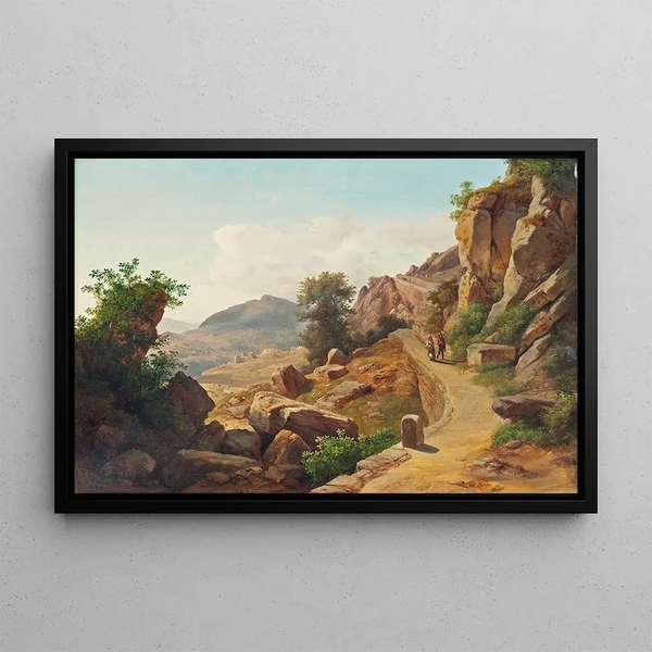 Voyageurs sur une route toscane - Károly Markó — framed artwork on a wall