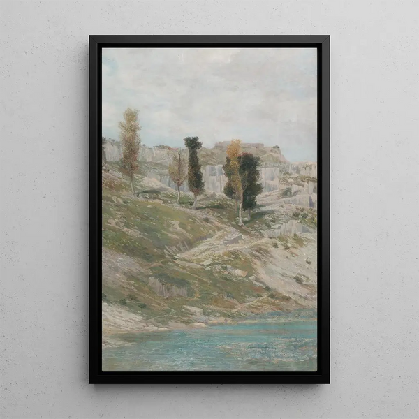 Landscape painting of rocky terrain near Saint Canzian - Karl Mediz — framed artwork on a wall