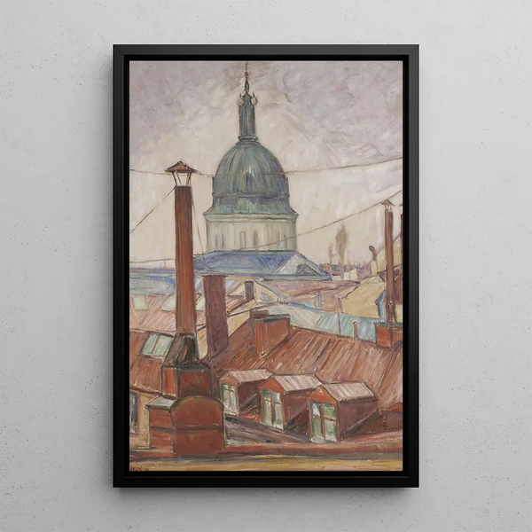 Above the rooftops of Södermalm Stockholm - Karl Nordström — framed artwork on a wall
