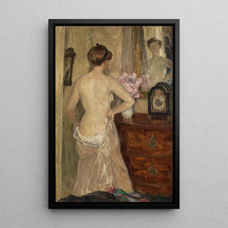 Female nude painting in front of the mirror - Karl Piepho — framed artwork on a wall