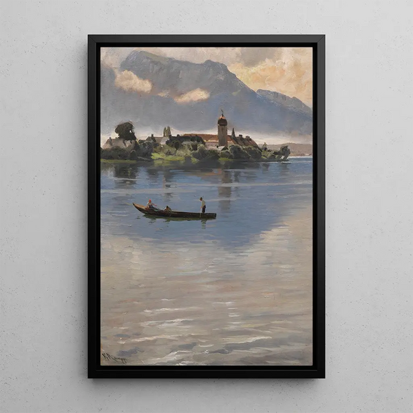 Promenade en barque sur le Chiemsee devant l'île des Femmes - Karl Raupp — framed artwork on a wall