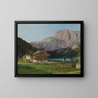 Villa Zedlitz at Lake Altaussee with view of Trisselwand - Karl Reinhold — framed artwork on a wall
