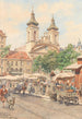 Vibrant Market Painting of Rochus next to Rochus Church on Landstraßer Hauptstraße - Karl Schnorpfeil — artwork view