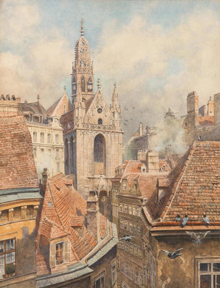 Karl Schnorpfeil - Maria am Gestade church and roofs of houses.webp