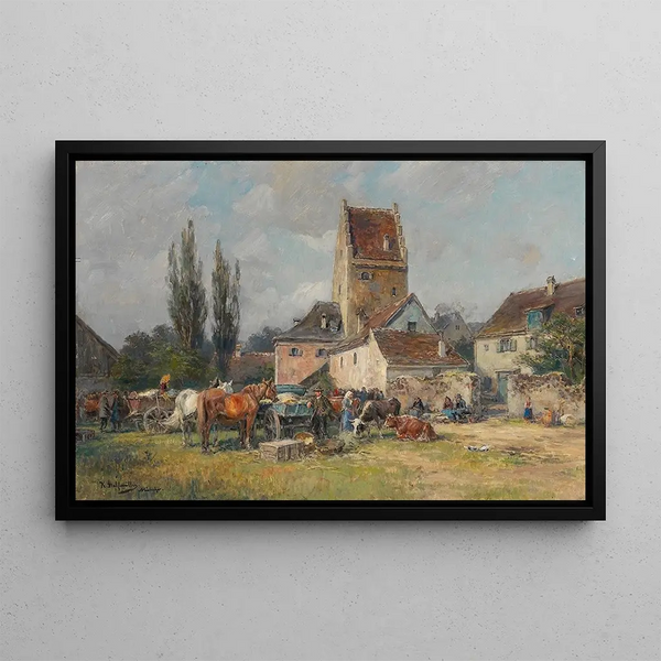Summer Market Day Painting - Karl Stuhlmüller — framed artwork on a wall