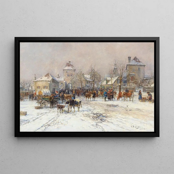 the cattle market in winter - Karl Stuhlmüller — framed artwork on a wall
