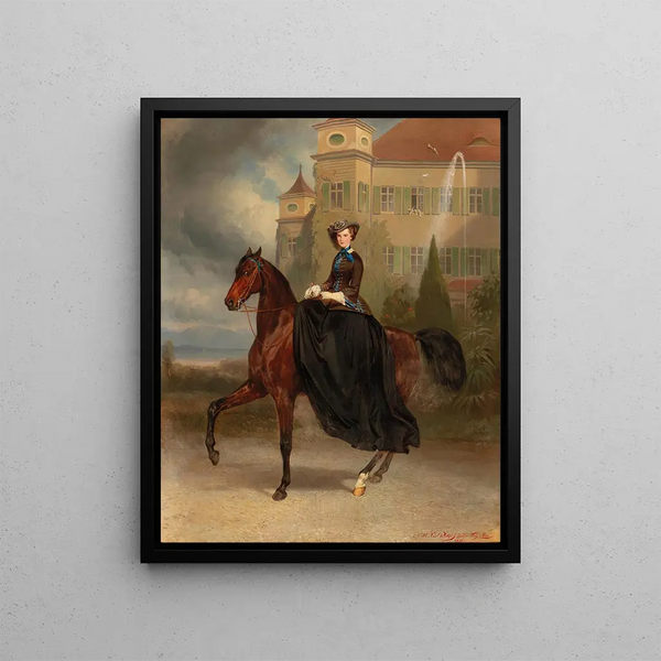 Princess Elisabeth of Bavaria at the age of 15 on horseback - Karl Theodor von Piloty — framed artwork on a wall