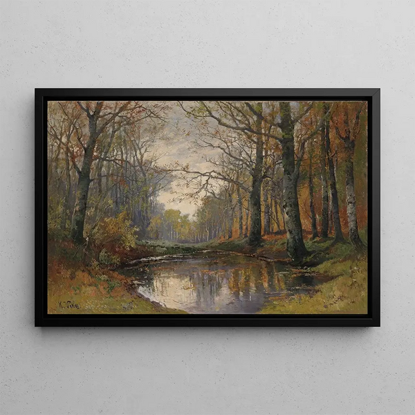 Autumn Forest Landscape Painting - Karl Vikas — framed artwork on a wall