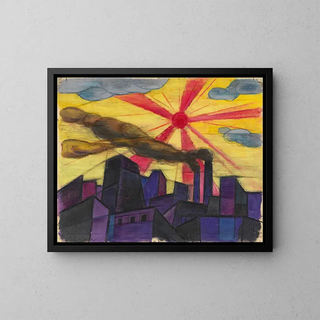 Industrial City Painting - Karl Wiener — framed artwork on a wall
