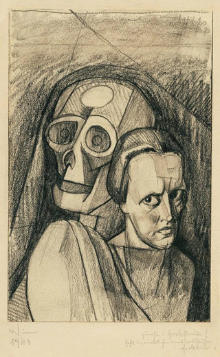 Portrait painting of a woman with a skull - Karl Wiener — artwork view