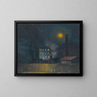 Factory of Gas under Moonlight - Karl Wiener — framed artwork on a wall