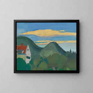 House in the Forest Landscape - Karl Wiener — framed artwork on a wall