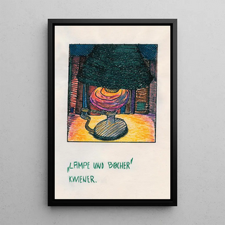 Lamp and books - Karl Wiener — framed artwork on a wall