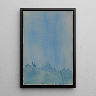 Landscape in Blue - Karl Wiener — framed artwork on a wall