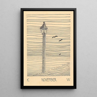 Lantern and Three Birds - Karl Wiener — framed artwork on a wall