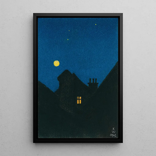 Night Moon Painting - Karl Wiener — framed artwork on a wall