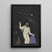 Untitled collage painting of woman, stars, and Saint-Étienne Cathedral - Karl Wiener — framed artwork on a wall