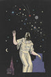 Untitled collage painting of woman, stars, and Saint-Étienne Cathedral - Karl Wiener — artwork view