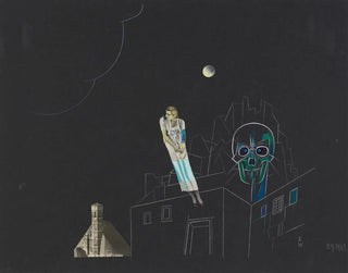 Untitled painting, collage of woman, moon and skull - Karl Wiener — artwork view