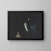 Untitled painting, collage of woman, moon and skull - Karl Wiener — framed artwork on a wall