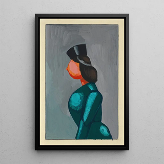 Untitled woman in a green dress with a black headdress - Karl Wiener — framed artwork on a wall
