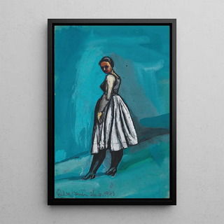 Untitled Woman in White and Black Dress - Karl Wiener — framed artwork on a wall