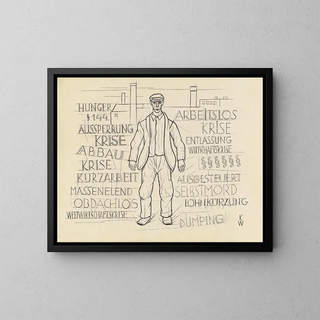 Untitled, Hunger, Global economic crisis, Unemployment - Karl Wiener — framed artwork on a wall