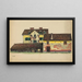 Untitled Painting Houses with Wooden Barn - Karl Wiener — framed artwork on a wall