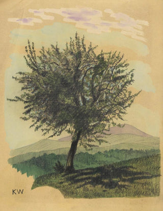 Karl Wiener - Ohne Titel Laubbaum in Landschaft.webp