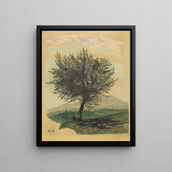 Deciduous leaf tree without title in a landscape - Karl Wiener — framed artwork on a wall