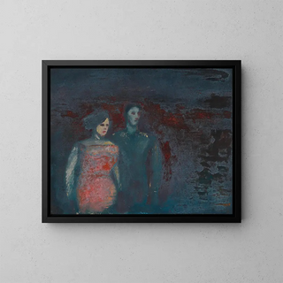 Untitled painting, man in the landscape - Karl Wiener — framed artwork on a wall